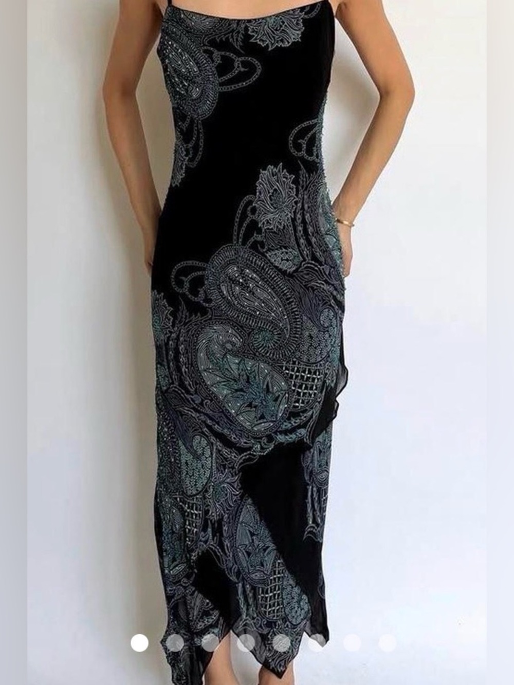 Vintage Eva Blue Black Paisley  Beaded Fabric & Beaded Straps